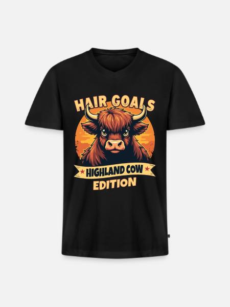 Skotsk højlandskvæg Highland Cow Highland Cow - Premium økologisk T-shirt med V-hals til mænd - sort