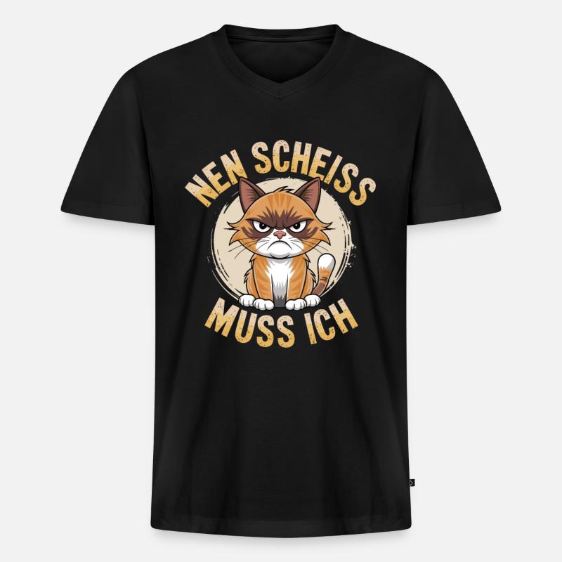 Nen Scheiss Muss Ich Katze - Männer Premium Bio T-Shirt mit V-Ausschnitt - Schwarz