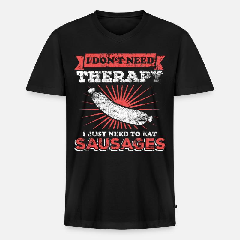 Würstchen Wurst Fleisch - Männer Premium Bio T-Shirt mit V-Ausschnitt - Schwarz