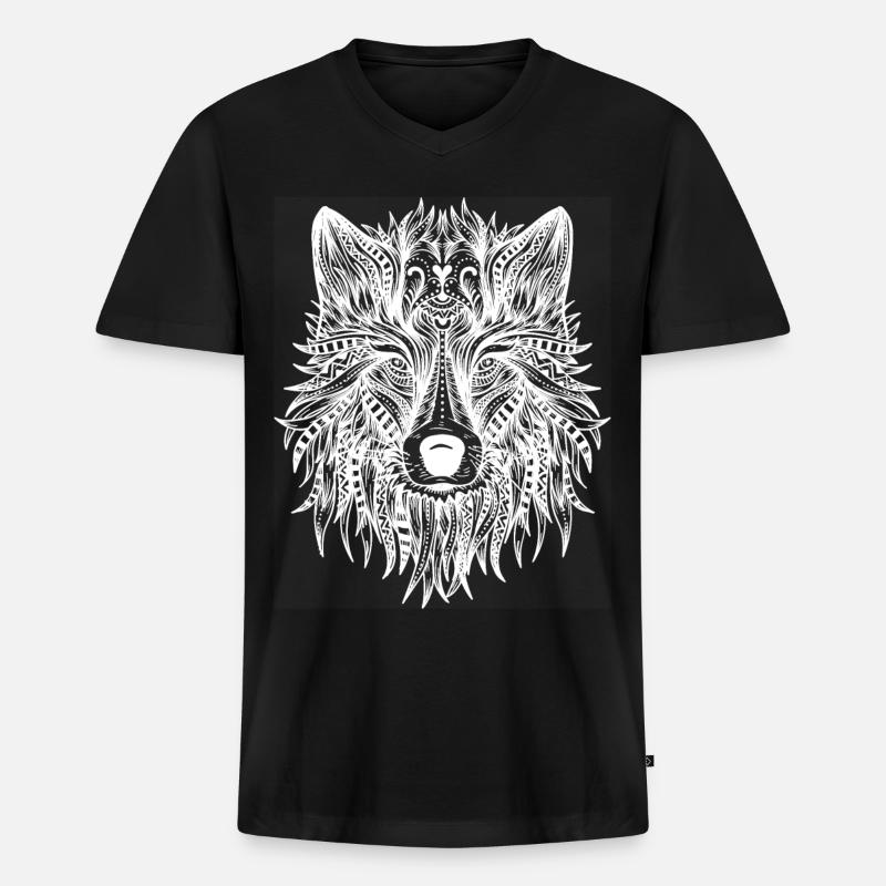 Mystischer Wolf - Männer Premium Bio T-Shirt mit V-Ausschnitt - Schwarz