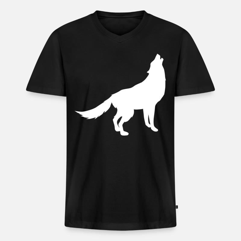 Wolf - Männer Premium Bio T-Shirt mit V-Ausschnitt - Schwarz