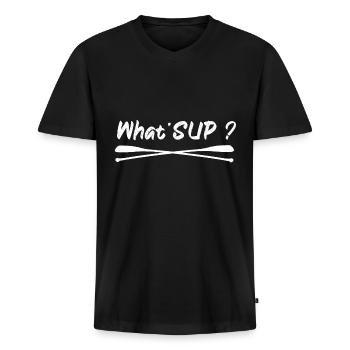 Stand up Paddle | SUP | What'SUP ? - Männer Premium Bio T-Shirt mit V-Ausschnitt - Schwarz - Vorne - Nico (187cm)