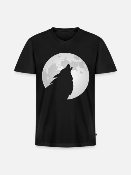 Wolf howls at the moon - Men's Premium Organic T-shirt with V-neck - black