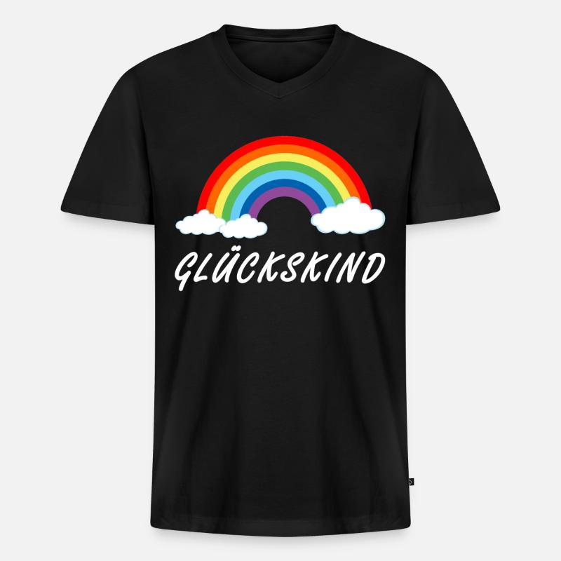 Glückskind | Regenbogen Glück Kind - Männer Premium Bio T-Shirt mit V-Ausschnitt - Schwarz
