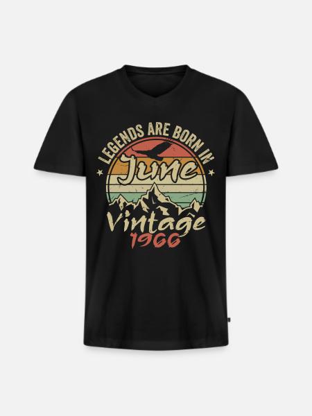 Fødselsdag juni 1966 født i juni 1966 Retro 1966 - Premium økologisk T-shirt med V-hals til mænd - sort