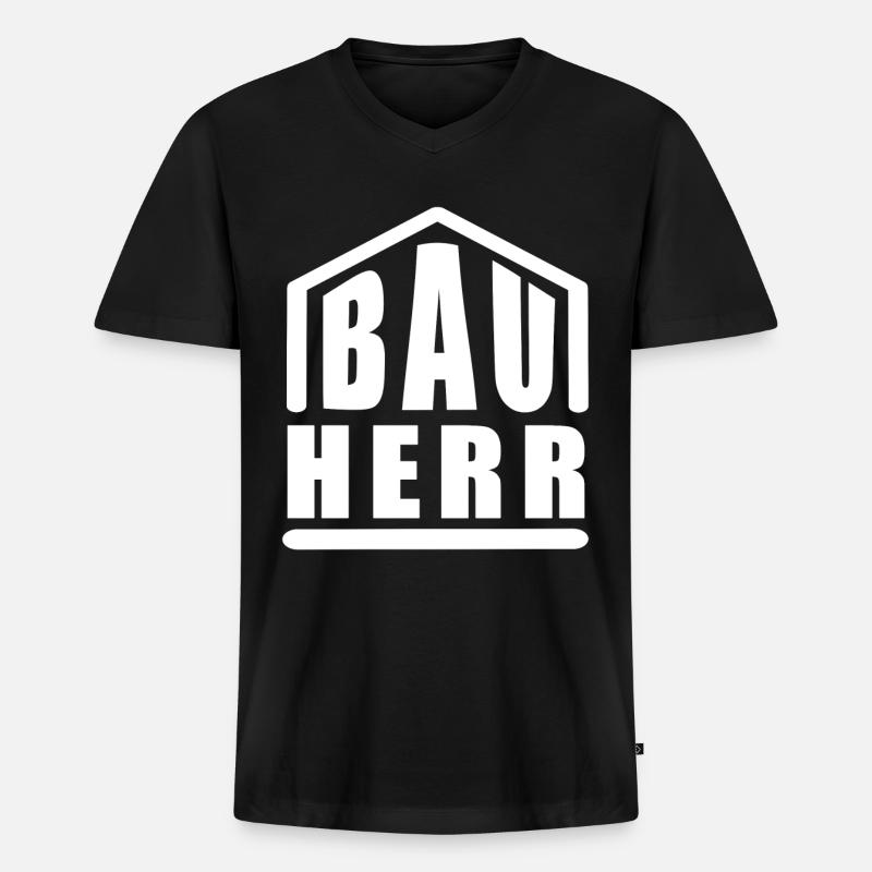 BAUHERR - Männer Premium Bio T-Shirt mit V-Ausschnitt - Schwarz