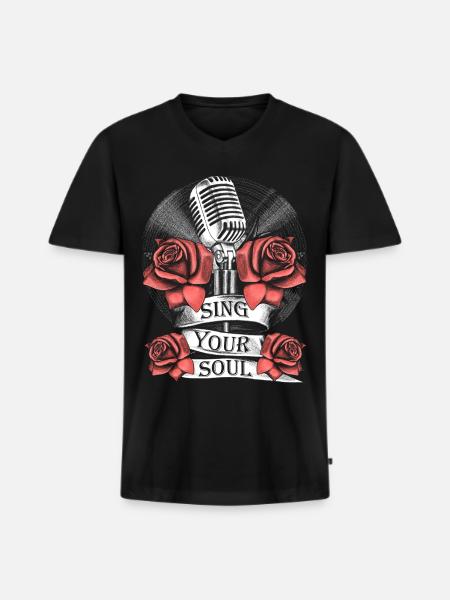 Microphone, Rose, Music, Singing, Vinyl, Soul - Men's Premium Organic T-shirt with V-neck - black