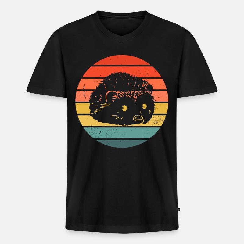 Hedgie Retro Sunset Hedgehog - Männer Premium Bio T-Shirt mit V-Ausschnitt - Schwarz