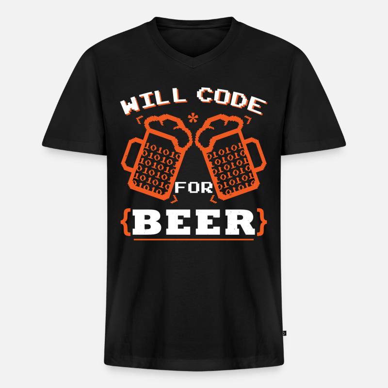 Will Code für Bier - Männer Premium Bio T-Shirt mit V-Ausschnitt - Schwarz