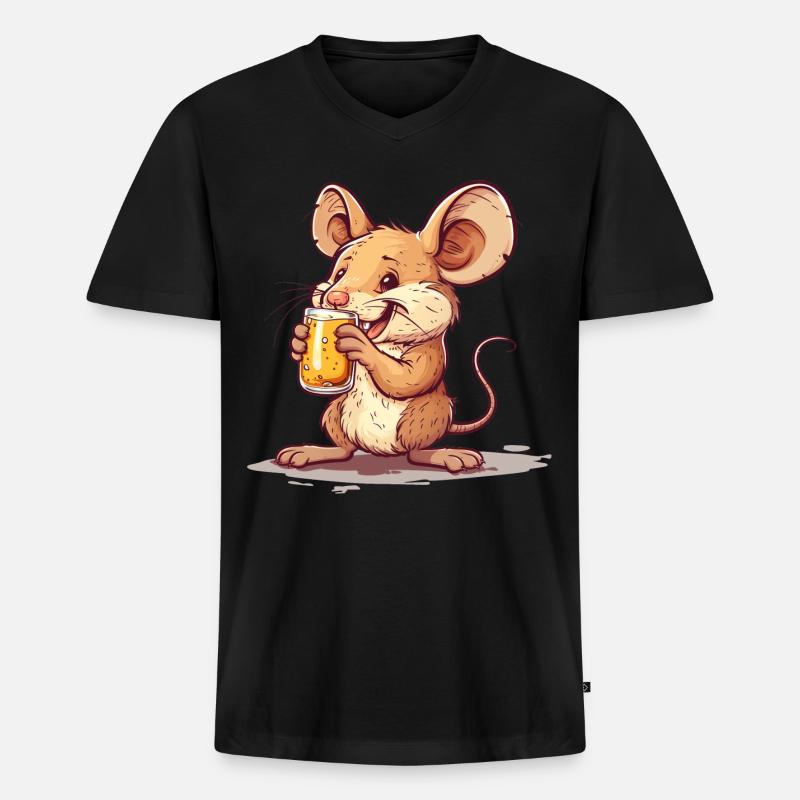Cute Mouse Drinking Beer 2 - Männer Premium Bio T-Shirt mit V-Ausschnitt - Schwarz