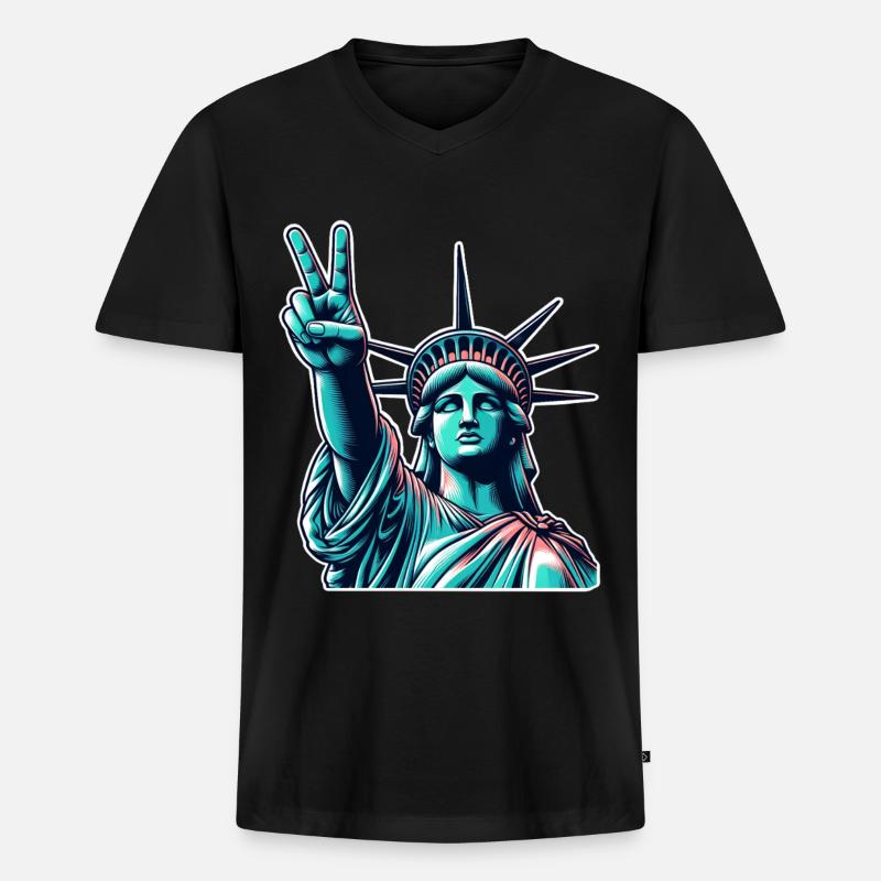 Freiheitsstatue Peace - Männer Premium Bio T-Shirt mit V-Ausschnitt - Schwarz