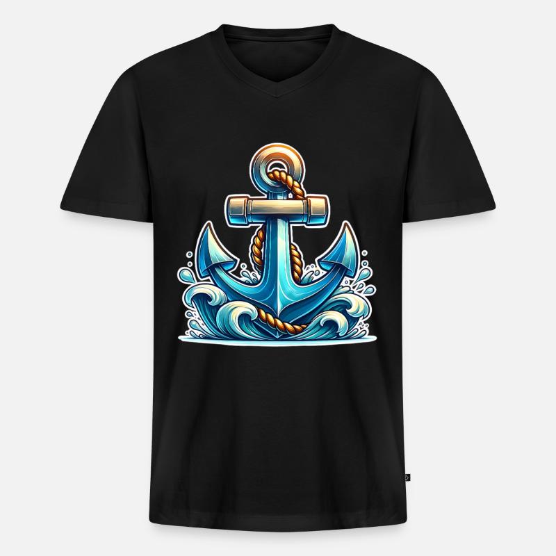 Anker - Männer Premium Bio T-Shirt mit V-Ausschnitt - Schwarz