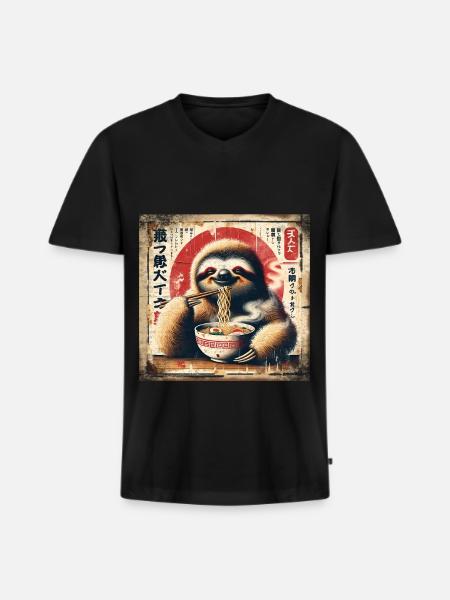 Ramen Sloth Grunge Poster Style - Men's Premium Organic T-shirt with V-neck - black