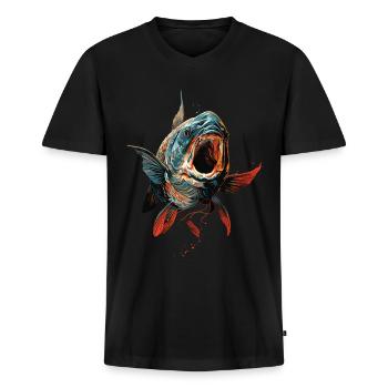 Angling Catch Fish carp fish Karpfen - Men's Premium Organic T-shirt with V-neck - black - Front - Nico (187cm)