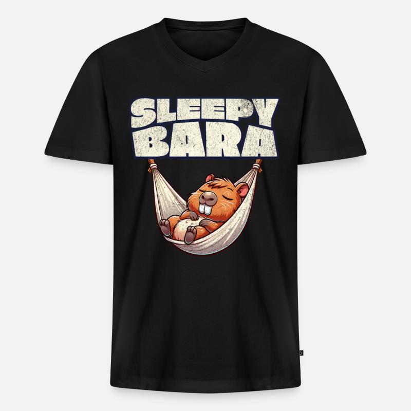 Capybara Sleepy Bara - Männer Premium Bio T-Shirt mit V-Ausschnitt - Schwarz