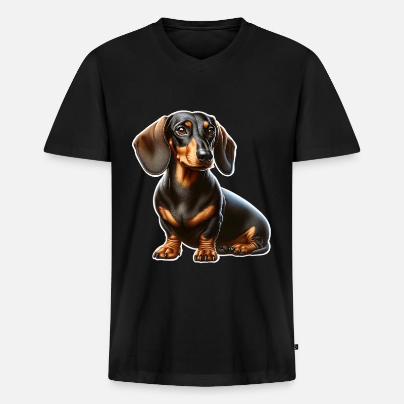 Dackel - Männer Premium Bio T-Shirt mit V-Ausschnitt - Schwarz