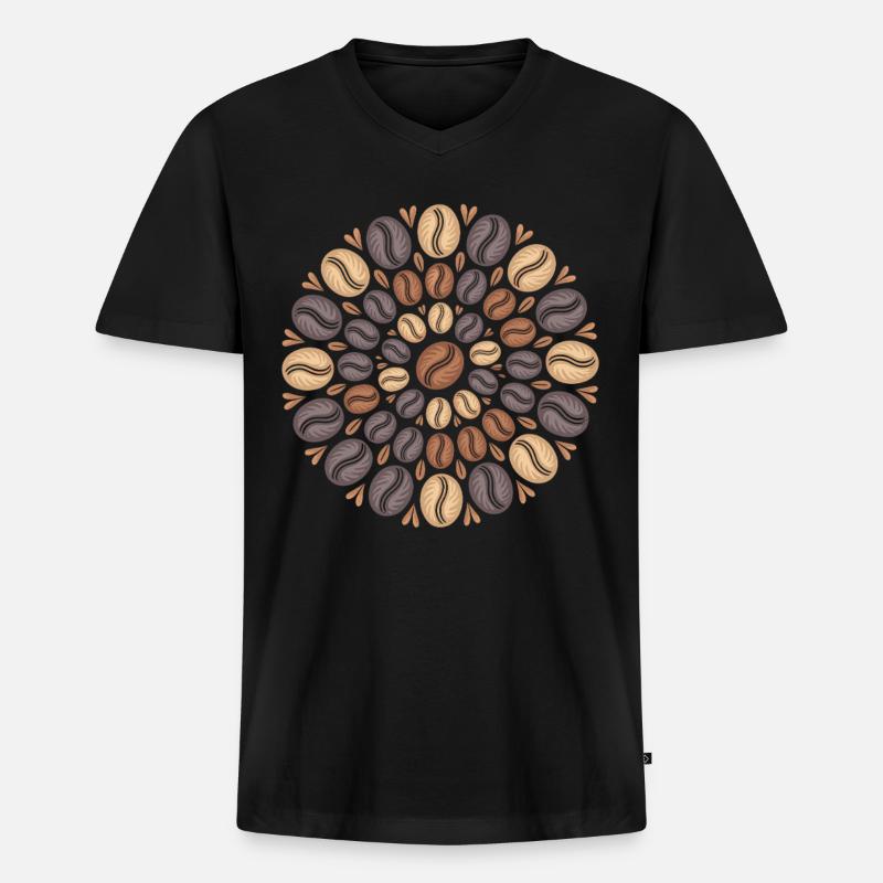 Kaffee Boho Mandala Kaffeebohnen Muster - Männer Premium Bio T-Shirt mit V-Ausschnitt - Schwarz