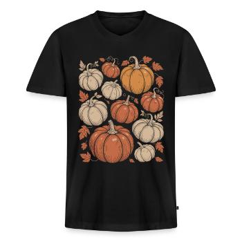 Herbstliche Kürbisse Und Blätter Illustration - Männer Premium Bio T-Shirt mit V-Ausschnitt - Schwarz - Vorne - Nico (187cm)