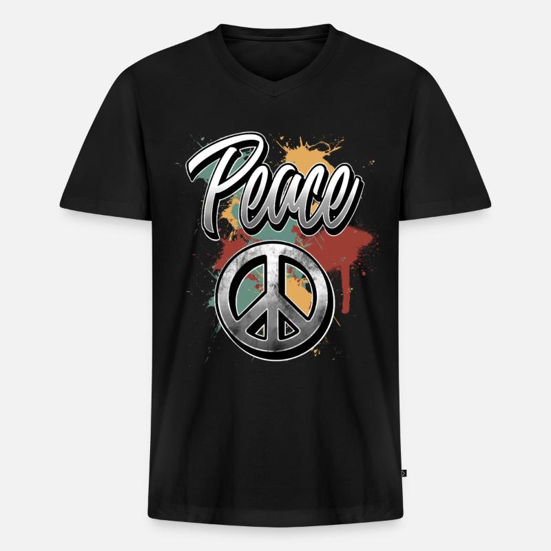 Peace Peacezeichen - Männer Premium Bio T-Shirt mit V-Ausschnitt - Schwarz