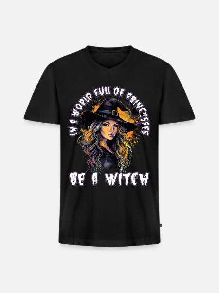 Spooky Pin-up Witch Halloween - Men's Premium Organic T-shirt with V-neck - black