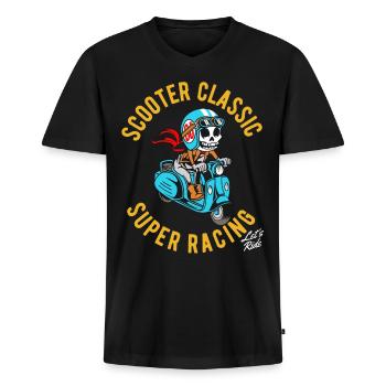 Squelette classique de scooters - T-shirt encolure en V Premium bio Homme - noir - Devant - Nico (187cm)