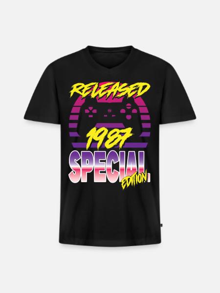 Released 1987 Special Edition - Männer Premium Bio T-Shirt mit V-Ausschnitt - Schwarz
