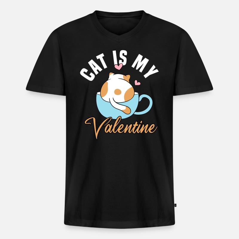 cat is my valentine - Männer Premium Bio T-Shirt mit V-Ausschnitt - Schwarz