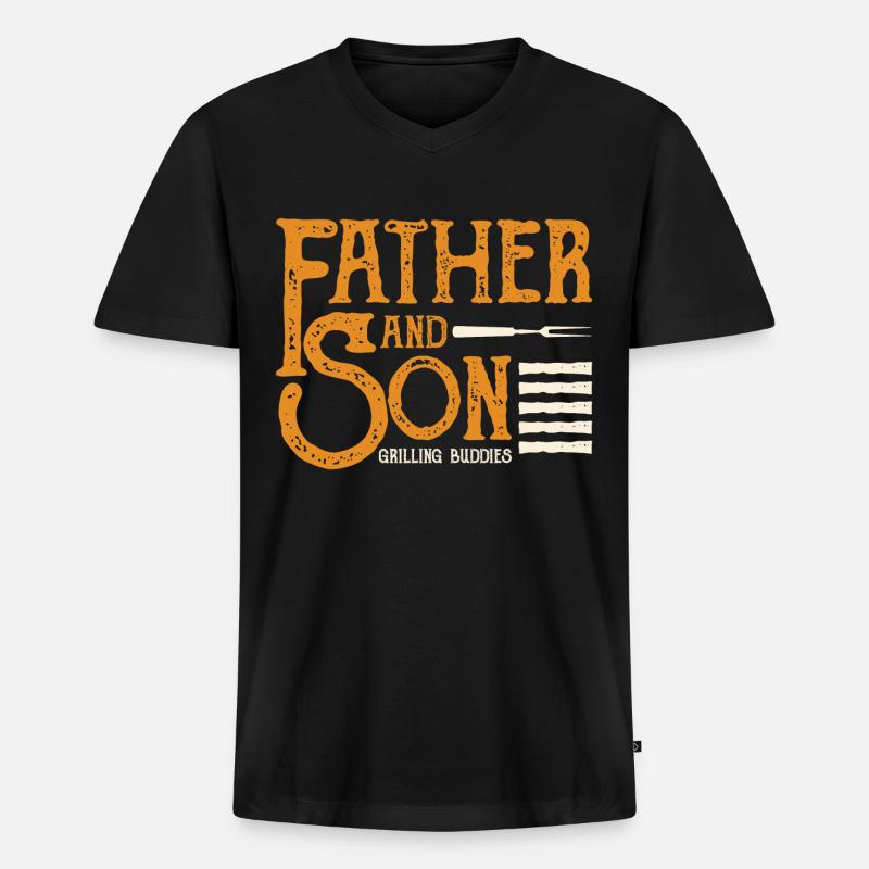 Father and Son - Männer Premium Bio T-Shirt mit V-Ausschnitt - Schwarz
