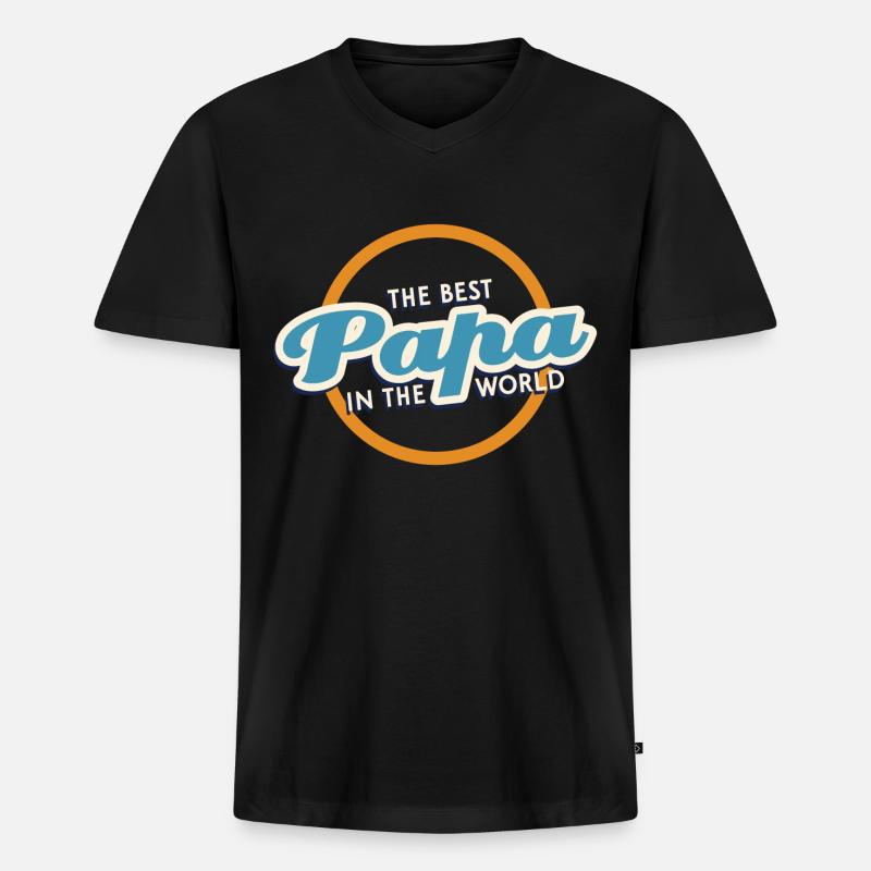 papa father daddy - Männer Premium Bio T-Shirt mit V-Ausschnitt - Schwarz
