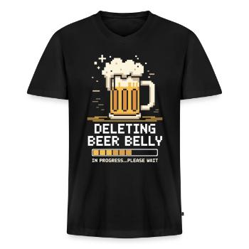 Lösche Bierbauch… bitte warten - Männer Premium Bio T-Shirt mit V-Ausschnitt - Schwarz - Vorne - Nico (187cm)