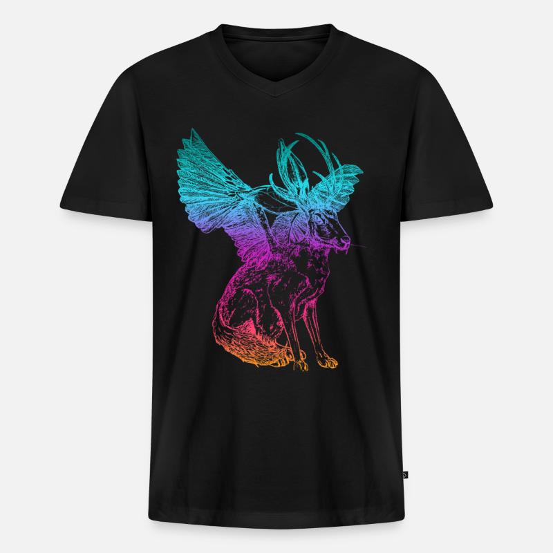 WOLPERTINGER - Männer Premium Bio T-Shirt mit V-Ausschnitt - Schwarz