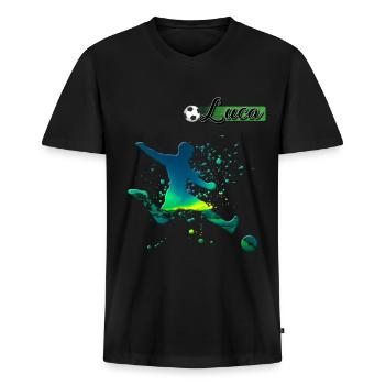 Sport - Männer Premium Bio T-Shirt mit V-Ausschnitt - Schwarz - Vorne - Nico (187cm)