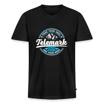 Télémark Ski Retro 4 - T-shirt encolure en V Premium bio Homme - noir - Devant - Nico (187cm)