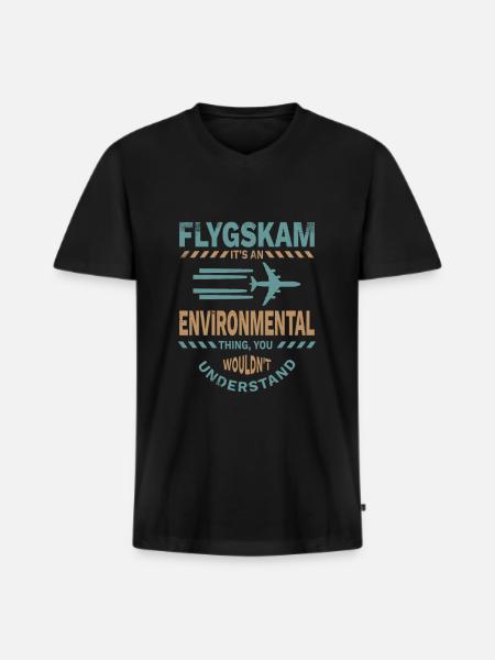 Flugscham - Flygskam - Umwelt - Geschenk - Männer Premium Bio T-Shirt mit V-Ausschnitt - Schwarz