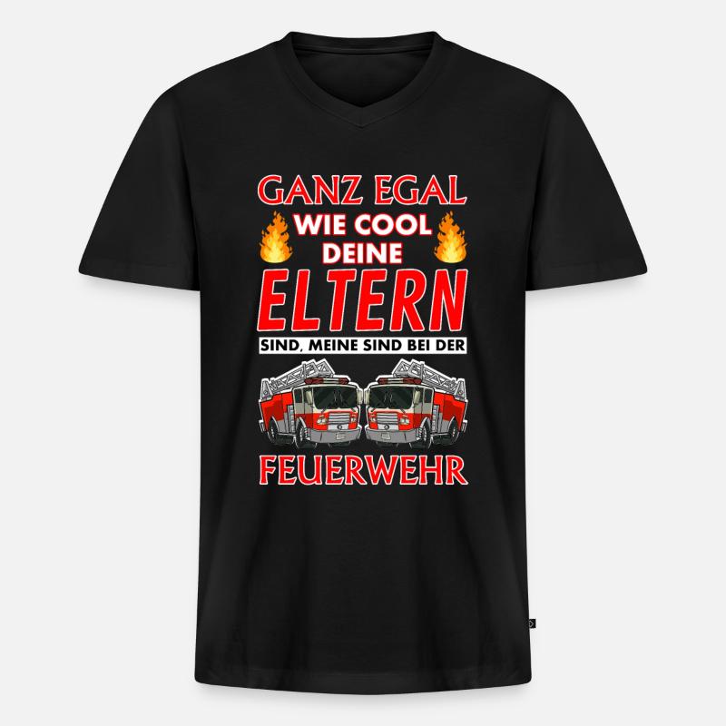 Feuerwehr Eltern Kind - Männer Premium Bio T-Shirt mit V-Ausschnitt - Schwarz
