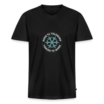 Telemark Born Free Heel Ski nordique Sport Gift - T-shirt encolure en V Premium bio Homme - noir - Devant - Nico (187cm)