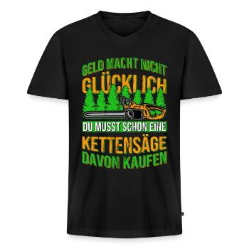 Kettensäge Spruch Holzfäller Baumfäller - Männer Premium Bio T-Shirt mit V-Ausschnitt - Schwarz - Vorne - Nico (187cm)