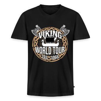 viking world tour Wikinger Geschenk - Männer Premium Bio T-Shirt mit V-Ausschnitt - Schwarz - Vorne - Nico (187cm)