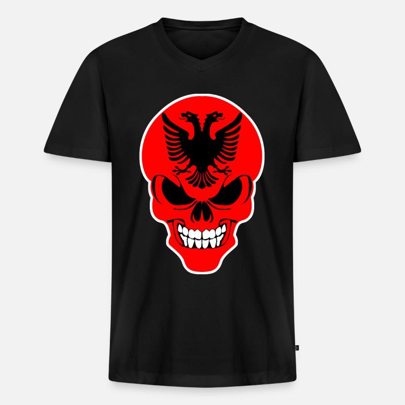 Albanien - grimmiger Albaner Schädel - Männer Premium Bio T-Shirt mit V-Ausschnitt - Schwarz