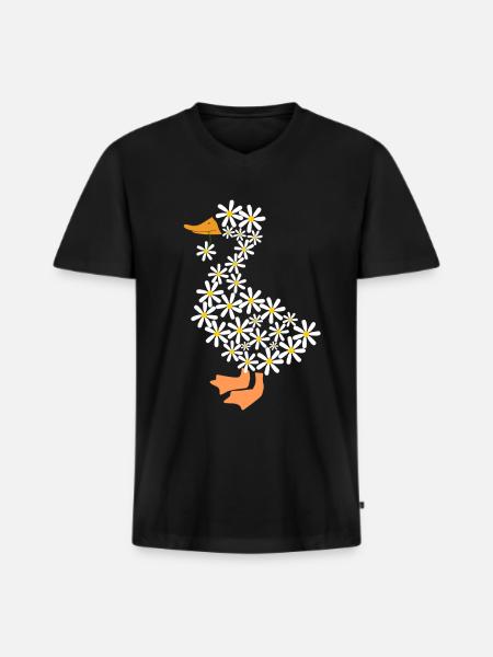 Daisy funny goose from flowers - Men's Premium Organic T-shirt with V-neck - black