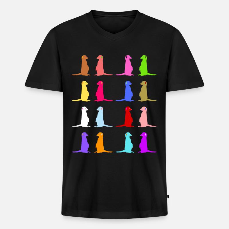 Erdmännchen buntes Retro Design - Männer Premium Bio T-Shirt mit V-Ausschnitt - Schwarz