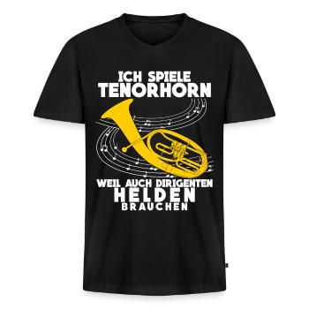 Tenorhorn Helden - lustiger Spruch - Männer Premium Bio T-Shirt mit V-Ausschnitt - Schwarz - Vorne - Nico (187cm)