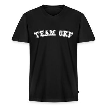 Team OKF Ortskontrollfahrt - Männer Premium Bio T-Shirt mit V-Ausschnitt - Schwarz - Vorne - Nico (187cm)