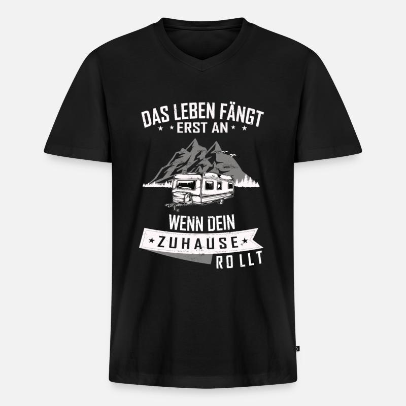 Camping mit dem wohnwagen - Männer Premium Bio T-Shirt mit V-Ausschnitt - Schwarz