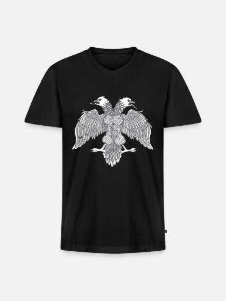 Albanese Albanese Albanese Adelaar Dubbele Adelaar - Mannen Premium Bio T-shirt met V-hals - zwart