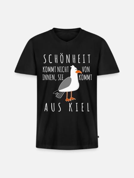Kiel Spruch Witz Möwe - Männer Premium Bio T-Shirt mit V-Ausschnitt - Schwarz