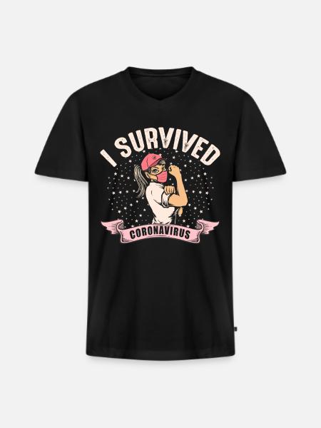 Coronavirus Covid 19 I Survived - T-shirt encolure en V Premium bio Homme - noir