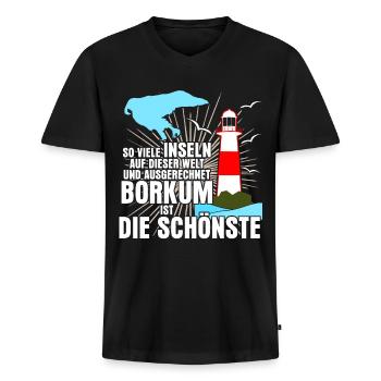 Borkum Insel Spruch - Männer Premium Bio T-Shirt mit V-Ausschnitt - Schwarz - Vorne - Nico (187cm)