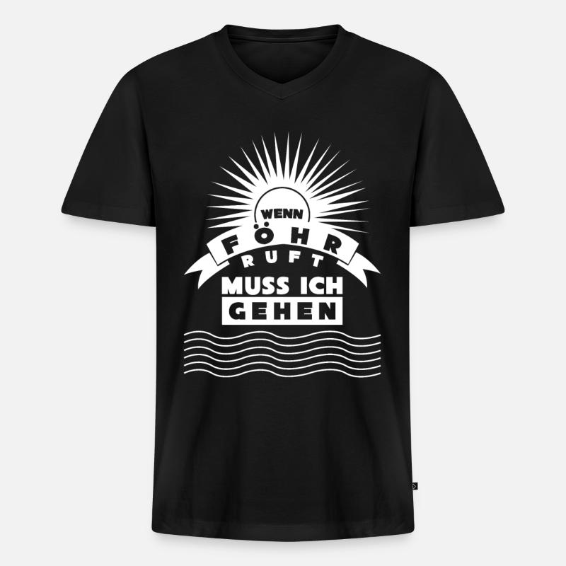 Föhr ruft - Männer Premium Bio T-Shirt mit V-Ausschnitt - Schwarz