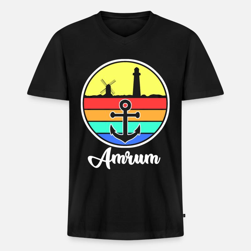 Amrum Retro Windrad Leuchtturm - Männer Premium Bio T-Shirt mit V-Ausschnitt - Schwarz